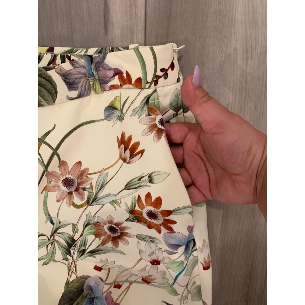Zara Women Cream Floral Wide Leg Trouser Pant Size L - Picture 6 of 11